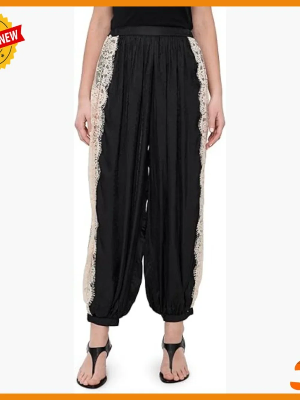 Lightweight Satin Bloomer Pants with Lace Trim Floral Pattern - Picture 1 of 6